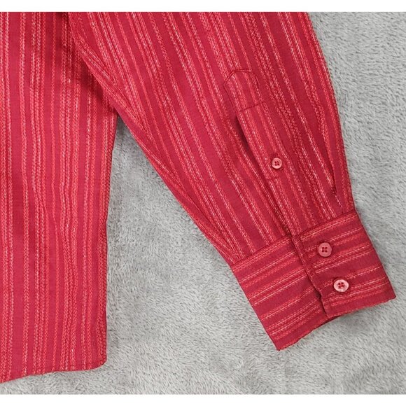 Lamasini Shirt Mens Large Red Striped Metallic Retro Button Up Long Sleeve - Picture 9 of 13